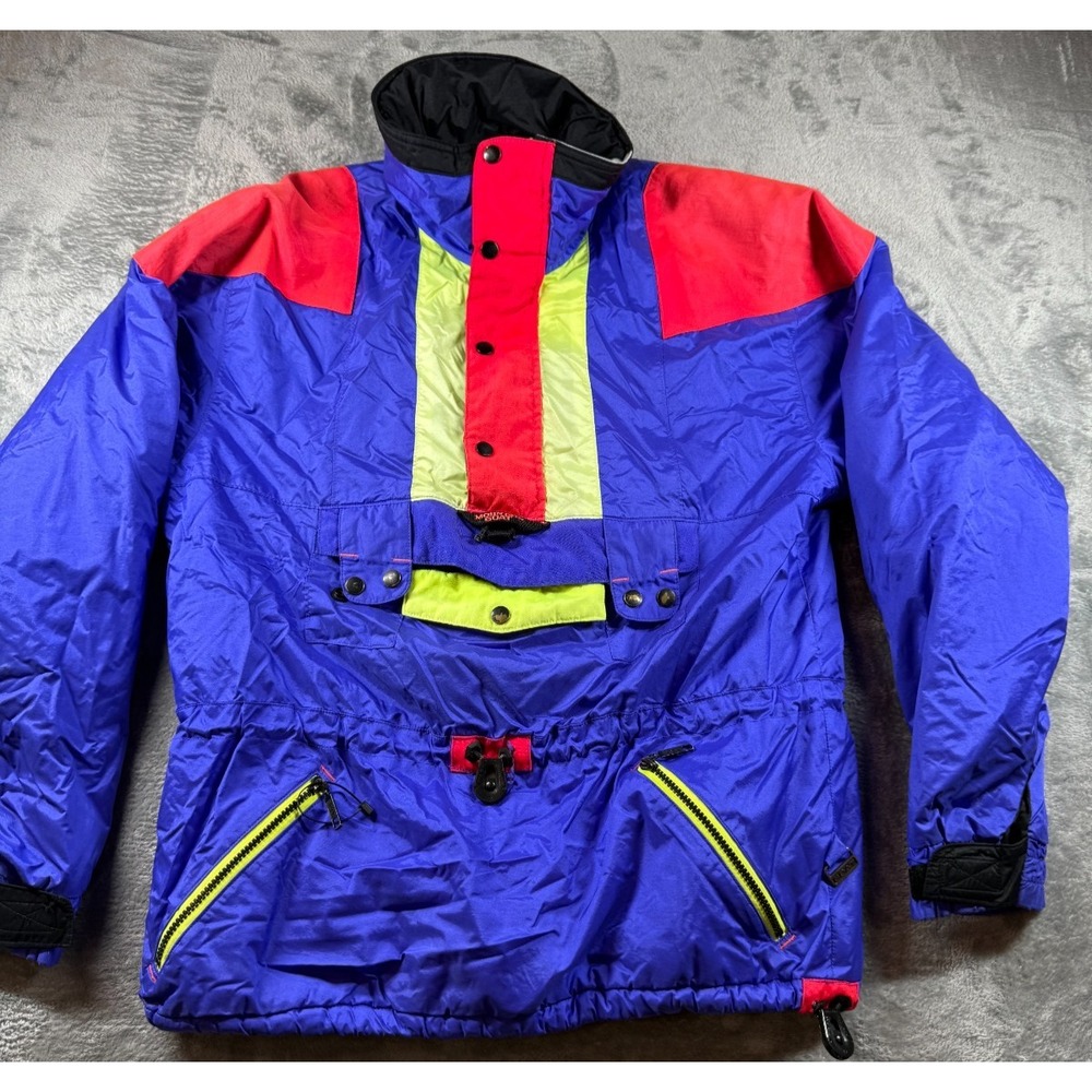 Vtg Mountain Goat Ski Anorak Jacket Men's M Colorblock Blue Red Neon 90s